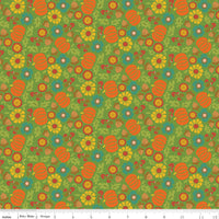 Autumn Afternoon Fabric - Pumpkins Green - Heather Peterson - Riley Blake Designs - Green