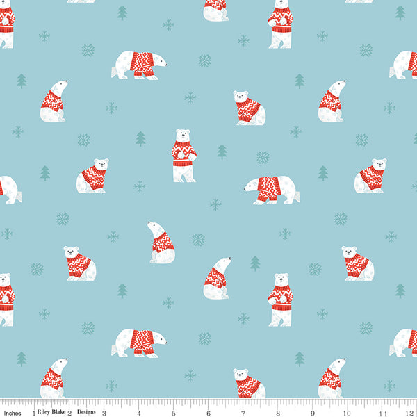 Northern Lights Flannel Fabric Polar Bears Sky - Natalia Juan Abello - Riley Blake Designs - F15001-SKY