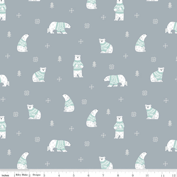 Northern Lights Flannel Fabric Polar Bears Steel - Natalia Juan Abello - Riley Blake Designs - F15001-STEEL